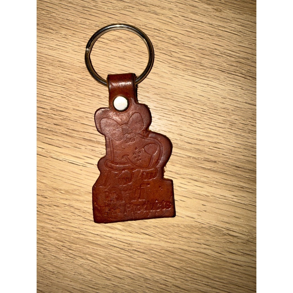Vintage Ruff Pet Products Brown Leather Dog Keychain